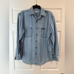 Vintage Carhartt Large Western Denim Work Shirt 80s 90s Rugged Outdoor USA